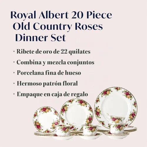 Vista 2 de Royal Albert Old Country Roses – Juego de vajilla de 20 piezas