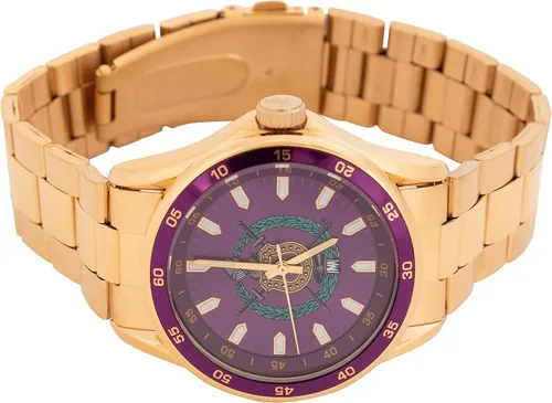 Vista 3 de Desert Cactus Omega Psi Phi Crest Oro Color Metal Fraternidad Reloj de pulsera griego OPP, Multi, Moderno