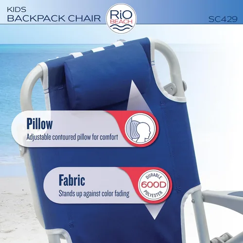 Vista 6 de Rio Beach - Silla de playa plegable de 5 posiciones para niños, color azul