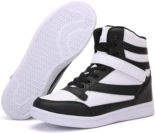 Vista 2 de UBFEN Zapatos deportivos para mujer, con soporte de tobillo alto, color vibrante, tacón de cuña oculto, estilo retro de los años 80, zapatos