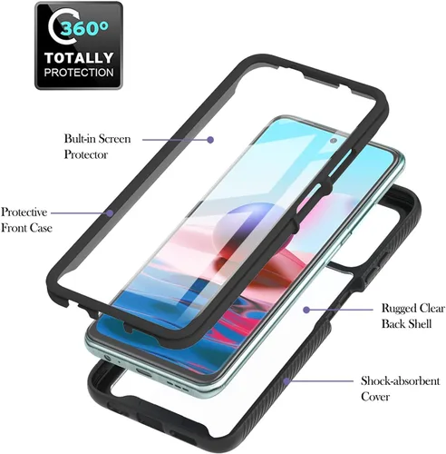 Vista 6 de IVY Funda resistente 3in1 Heavy Armor con protector de pantalla incorporado para Xiaomi Redmi Note 10 4G/Note 10S Case - Negro