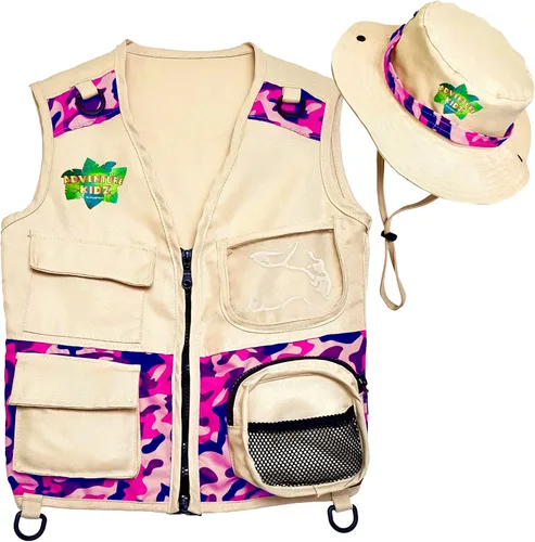 Vista 8 de Safari Kidz - Kit de explorador al aire libre, juego de chaleco y sombrero de camuflaje bronceado, aventuras de la naturaleza en el patio trasero