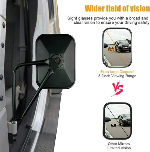 Vista 6 de Espejos cuadrados para puertas Jeep Wrangler – Gran angular, antivibración, fácil de instalar para una conducción segura