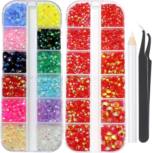 Vista 22 de 3520 diamantes de imitación de uñas color dorado champán para uñas, multiformas con parte trasera plana, diamantes de imitación redondos