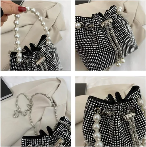 Vista 2 de Bolso de mano de noche con cristales para mujeres y niñas, bolso cruzado brillante para boda, graduación, fiesta, club, bolsos de mano