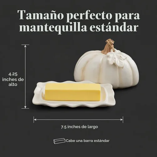 Vista 4 de Mud Pie Mantequillera de calabaza con tapa, plato de mantequilla de otoño
