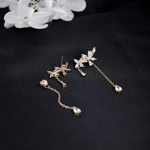 Vista 5 de Sluynz - aretes de plata esterlina 925, con diseño de hojas, para mujeres, adolescentes. Cristales brillantes de zirconia cúbica, aretes colgantes.