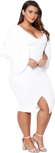 Vista 3 de Vestido de cóctel de manga larga para mujer, estilo casual, con abertura en cascada, talla grande