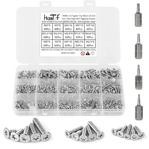 Vista 10 de 700Pcs Tornillos autorroscantes Phillips de cabeza plana con arandela, acero inoxidable 304, tornillos de madera pequeños/mini M2 M2.3 M2.6 M3, kit
