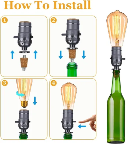 Vista 5 de Kit de lámpara de botella Aokpsrt con broca de vidrio de 9mm DIY Kit de lámpara para botellas de licor con enchufe deslizante y cable