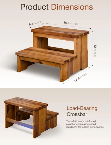 Vista 2 de TINAMO Taburete largo de madera de acacia de 16.5 pulgadas para adulto, 300