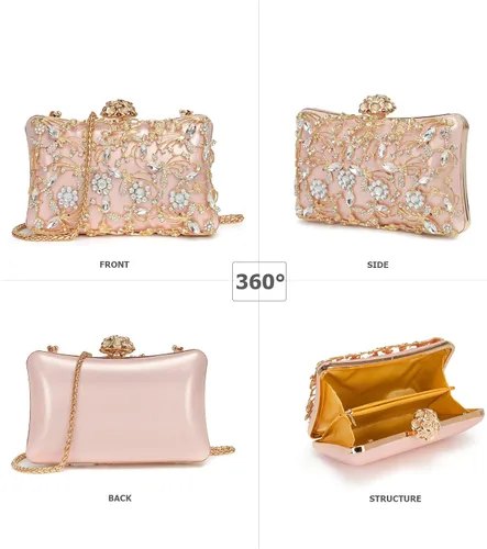 Vista 5 de Sweetovo Bolso de noche para mujer, bolso de mano con diamantes de imitación, brillante para fiesta, bolso de hombro, bolsa de boda con cadena
