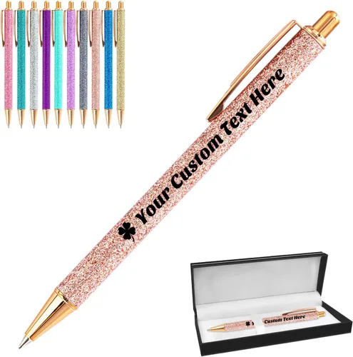 Vista 29 de 10 bolígrafos personalizados con purpurina, bolígrafos impresos personalizados a granel, bolígrafos retráctiles de tinta negra para graduación