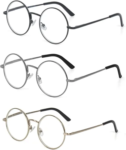Vista 6 de Gafas de lectura redondas con marco de metal con bisagra de resorte (negro, plateado y plomo)
