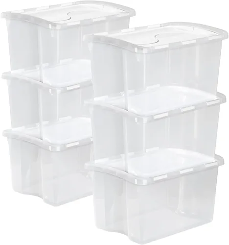 Vista 34 de Sterilite - Paquete de 12 cajas de almacenamiento apilables con tapas a presión; contenedor organizador de plástico resistente para armario, baño