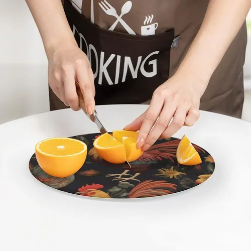 Vista 7 de Tabla de cortar de vidrio templado con diseño de girasol con diseño de pollo, resistente a los arañazos, resistente al calor, antideslizante