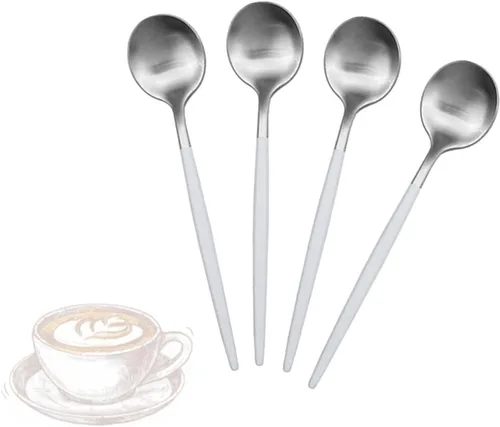 Vista 5 de JASHII Juego de 4 cucharas de café para café, de acero inoxidable 18/10, para té, postre, aperitivo, 4.9 pulgadas, mango redondo, color negro mate