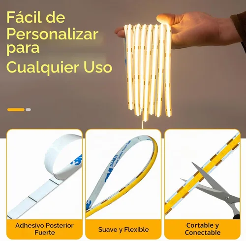Vista 5 de CtrlCV COB - Tira de luz LED USB-C de 5 V, luz blanca, tira de luz COB de 6.56 pies, interruptor táctil ajustable brillante para decoración del 6000K