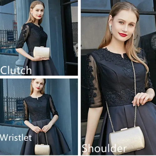 Vista 3 de BENCOMOM Bolso de mano dorado para mujer, bolso de mano dorado para mujer, bolso de mano de noche, boda, fiesta, novia, baile de graduación, bolso