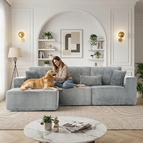 Vista 7 de Sofá deshuesado de 108 pulgadas para sala de estar, sofá modular en forma de L Gris oscuro+orientación izquierda