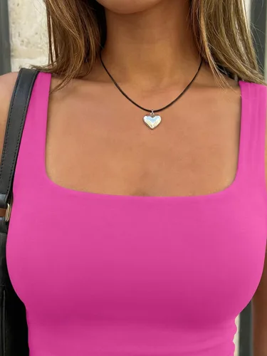 Vista 95 de Trendy Queen Camiseta sin mangas con cuello cuadrado de doble forro para Blanco