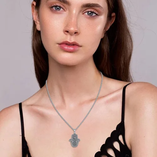 Vista 99 de Aniu Joyería de plata de ley 925 Hamsa de Fátima para mujer con circonita cúbica, viene con caja de regalo negra