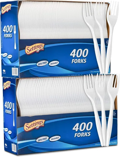 Vista 4 de Settings - Cubertería desechable (400 piezas) BPA-free blades cut meats & desserts cleanly without snapping; great for parties, weddings, catering