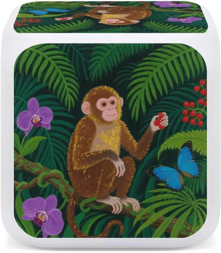 Vista 4 de Cute Monkey Print Alarm Clock with 7 Color Changing Night Light OK to Wake Clocks with Temperature Display Sleep Training and Sound Machine Sleep