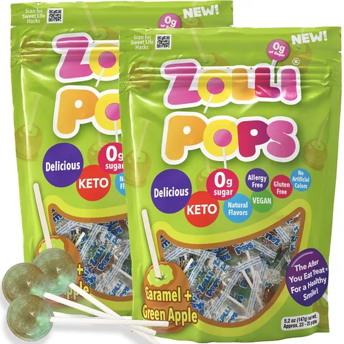 Vista 17 de Zolli Drops - Caramelos sin azúcar con xilitol, paletas sin colorantes, aptos para dieta cetogénica y diabética, golosinas aprobadas por dentistas
