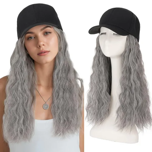 Vista 11 de S-noilite Peluca de gorra de béisbol con extensiones de cabello, 8 pulgadas, corta, rizada, ondulada, estilo Bob, peinado, ajustable, con cabello