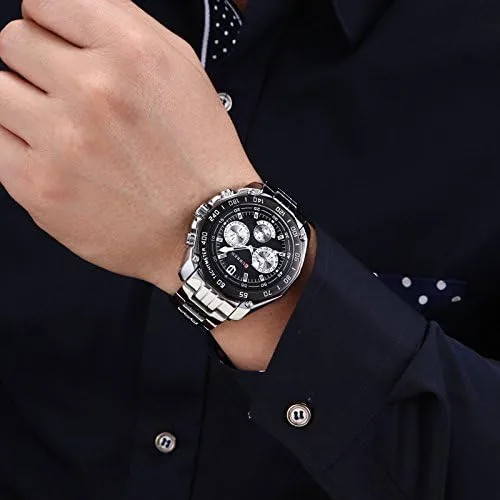 Vista 2 de CURREN Reloj de cuarzo de moda para hombre casual impermeable militar militar reloj de pulsera de acero completo