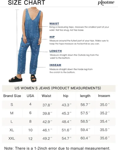 Vista 5 de PLNOTME Overol de mezclilla para mujer, sin mangas, cuello en V, tirantes ajustables, pantalones largos