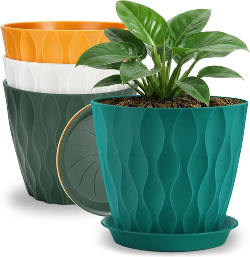 Vista 12 de YNNICO Macetas de 8 pulgadas, paquete de 6 macetas de plástico con drenaje Macetas de plástico ligeras y multicolor para jardín para plantas