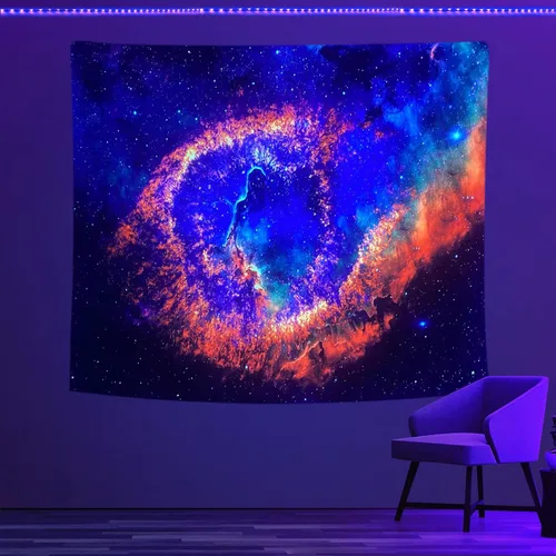 Vista 13 de PSYHILAR Blacklight Tapestry - Póster para colgar en la pared, diseño de galaxia, nebulosa, estrellas, galaxia, nebulosa, universo neón, reactivo a