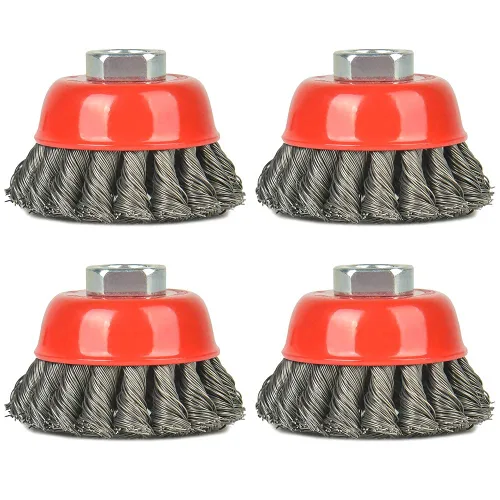 Vista 22 de A A IN Paquete de 2 ruedas de alambre para amoladora angular, cepillo de rueda de alambre de 3 pulgadas con eje roscado de 5/8"-11 para amoladora