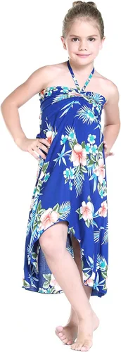 Vista 8 de Vestido halter hawaiano para niña en rojo hibisco