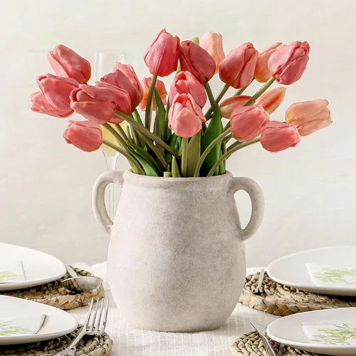 Vista 16 de Florero Grande para Decoración del Hogar - Jarrones de Mesa Rústicos de Granja de Cerámica de 12 Pulgadas de Alto con Asa, Decoración de Sala