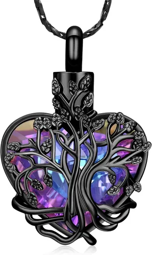 Vista 81 de Imrsanl Collar de urna de árbol de la vida con forma de corazón, joyería de cremación para hombres y mujeres, recuerdo, joyería conmemorativa