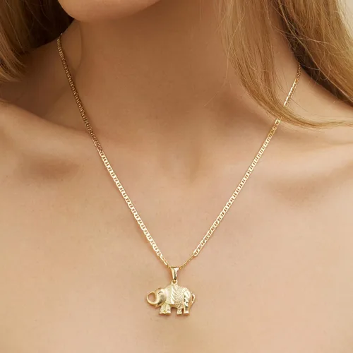 Vista 3 de Barzel Collar de elefante chapado en oro de 18 quilates con cadena marina plana, fabricado en Brasil