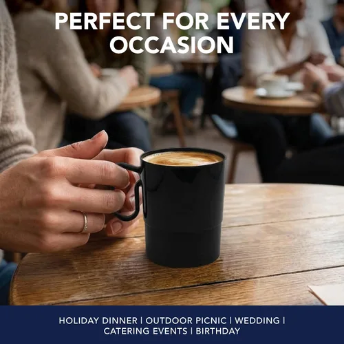 Vista 7 de Party Essentials Bistro - Taza de café de plástico duro con asa, 40 unidades, 8 onzas, color negro