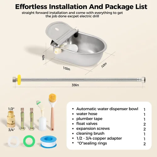 Vista 7 de BinetGo Dispensador automático de agua para perros al aire libre, de acero inoxidable, resistente a las mordeduras, cuenco de agua automático