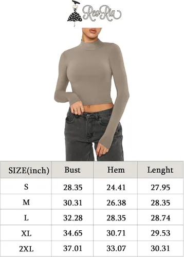 Vista 5 de REORIA Camisetas ajustadas de manga larga con cuello alto falso para mujer