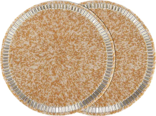 Vista 14 de Manteles individuales de 13 pulgadas con cuentas redondas para mesa de comedor - Manteles decorativos con cuentas de vidrio y respaldo de algodón