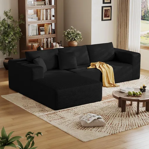 Vista 21 de Sofá modular sin hueso de 134.6 pulgadas para sala de estar, sofá modular de pana en forma de U con diván y almohadas, sofá seccional de 4 asientos