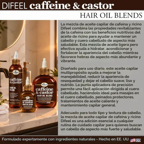 Vista 4 de Difeel Aceite capilar prémium con cafeína y ricino para un crecimiento más rápido del cabello, 2.5 onzas.