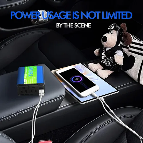 Vista 6 de 150W inversor de corriente 12V DC a 120V AC enchufe adaptador de enchufe de coche toma de corriente con 2 salidas de CA, para vehículos, salida