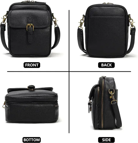 Vista 6 de Bolsos cruzados pequeños para mujeres de cuero vegano, carteras mensajero, monedero vintage antirrobo, bolsos de hombro con ranuras para tarjetas