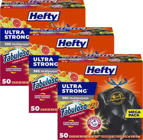 Vista 11 de Hefty Bolsas de basura ultra fuertes de 30 galones, bolsas de basura grandes de 30 galones, multiusos, cierre de cordón resistente a roturas