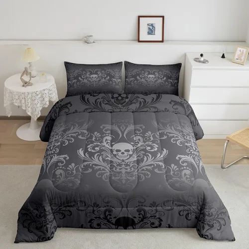 Vista 24 de Erosebridal Juego de ropa de cama damascada gótica para adultos, juego de edredón victoriano antiguo, edredón floral vintage gótico con diseño
