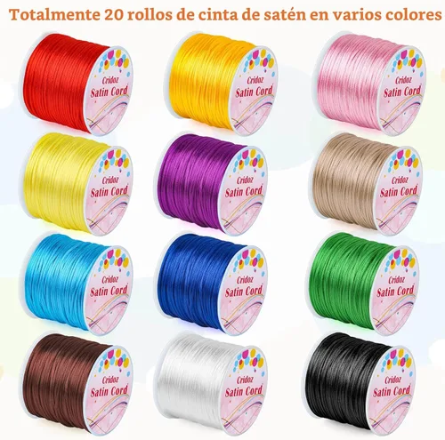 Vista 2 de Cridoz 12 rollos de cuerda de nailon para pulseras, cordón de seda de cola de rata satinado, cuerda sedosa para cuentas para Kumihimo, pulseras